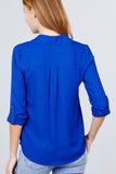 3/4 Roll Up Sleeve Pocket W/zipper Detail Woven Blouse