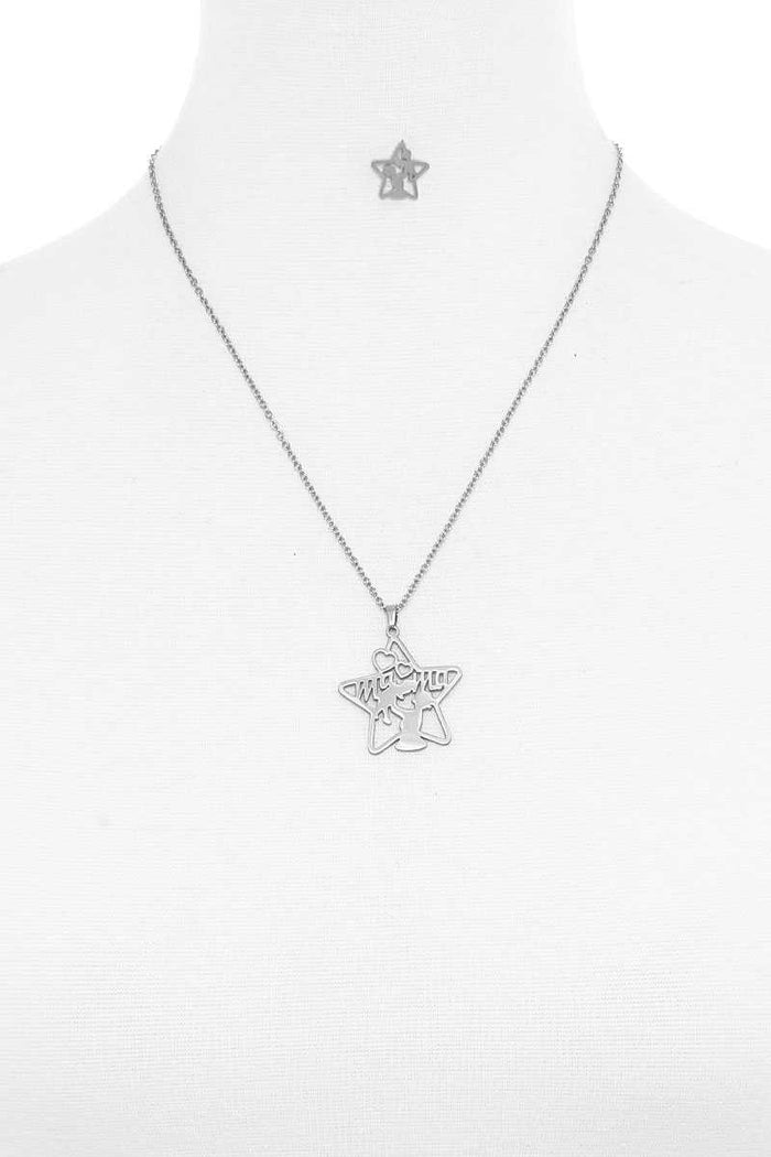 Fashion Modern Star Mama Pendant Necklace And Earring Set