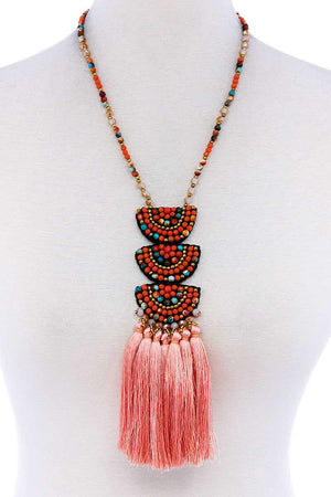 Designer Multi Tassel And Beaded Necklace