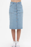 Denim Mid Thigh Length Skirt With Button Down Front Detail