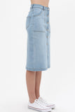 Denim Mid Thigh Length Skirt With Button Down Front Detail