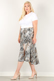 Snakeskin Print Skirt With High Waist, Button Trim, And Side Slit