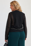 Plus Size Black Mesh Stripped Chiffon Long Sleeve Jacket