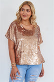 Plus Size Rose Gold Short Sleeve Sequin Top