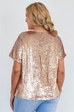 Plus Size Rose Gold Short Sleeve Sequin Top