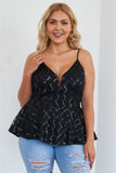 Plus Size Black Sleeveless Sequin V-neck Peplum Top