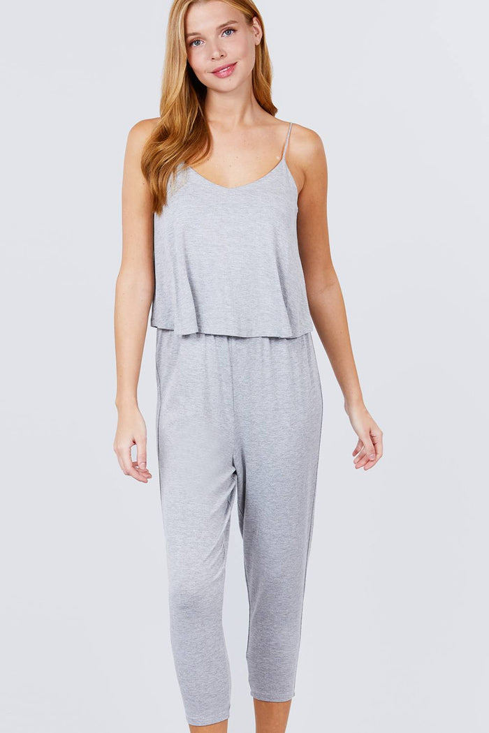 Cami Layered Top Capri Knit Jumpsuit