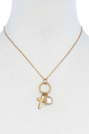 Fashion Chic Cross And Leaf Pendant Necklace