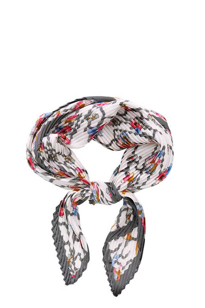 Designer Floral Print Pleated Bandana Scarf