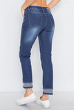 Dark Blue Mid-rise Contrast Hem Jeans Pants