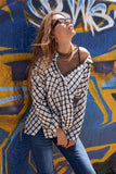 White Black Plaid Asymmetrical Front Button Down Top