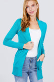 Long Sleeve Rib Banded Open Sweater Cardigan W/pockets