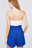 V-neck W/belted Tie High Waist Cami Woven Romper