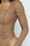 Ruched Lslv Wrinkle Bodysuit