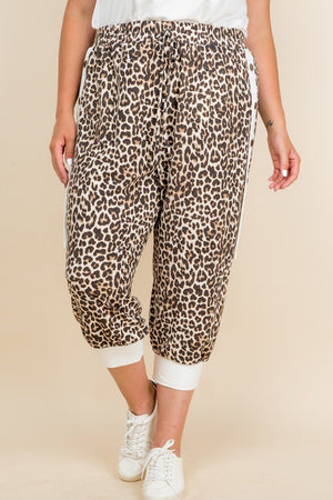 Plus Size Animal Print French Terry Cropped Jogger Pants