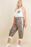 Plus Size Animal Print French Terry Cropped Jogger Pants