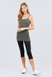 Basic Adjustable Spaghetti Strap Tunic Cami W/ Shelf Bra