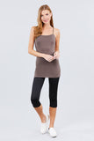 Basic Adjustable Spaghetti Strap Tunic Cami W/ Shelf Bra