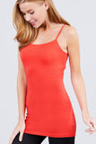 Basic Adjustable Spaghetti Strap Tunic Cami W/ Shelf Bra