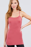 Basic Adjustable Spaghetti Strap Tunic Cami W/ Shelf Bra