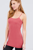 Basic Adjustable Spaghetti Strap Tunic Cami W/ Shelf Bra