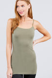 Basic Adjustable Spaghetti Strap Tunic Cami W/ Shelf Bra