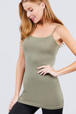 Basic Adjustable Spaghetti Strap Tunic Cami W/ Shelf Bra