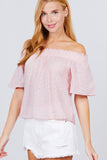 Short Sleeve Off The Shoulder Eyelet Woven Top