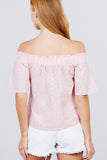 Short Sleeve Off The Shoulder Eyelet Woven Top