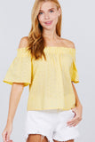 Short Sleeve Off The Shoulder Eyelet Woven Top