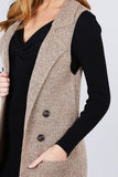 Sleeveless Notched Collar With Side Pocket Long Sweater Vest