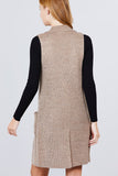 Sleeveless Notched Collar With Side Pocket Long Sweater Vest