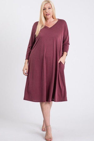 V Neck Hidden Pocket Swing Dress