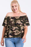 Camo Print Cool Off Shoulder Top