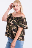 Camo Print Cool Off Shoulder Top