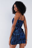 Cobalt Blue Black Pattern Printed Disco Mini Dress