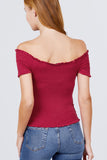 Short Sleeve Off The Shoulder Smocked Rayon Spandex Top