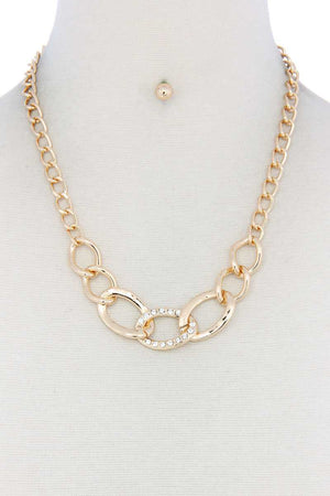 Rhinestone Oval Shape Linked Necklace