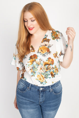 Floral Print Front Warp Bodysuit