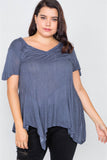 Plus Size Indigo High-low Relaxed Fit Raw Hem Top