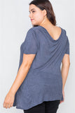 Plus Size Indigo High-low Relaxed Fit Raw Hem Top