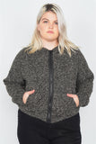 Plus Size Heather Charcoal Athletic Full Zip Hoodie Sweater