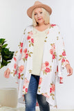 Floral Print Ruffle Detailed Draped Longline Maxi Kimono Cardigan