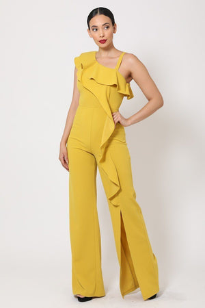 One Shoulder Ruffle Jumpsuit