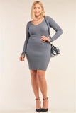 Plus Size V-neck Long Sleeve Ribbed Sweater Bodycon Mini Dress