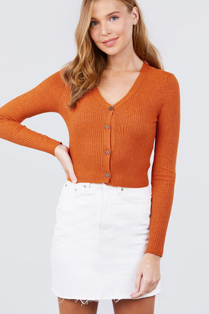 Long Sleeve V-neck W/button Down Crop Cardigan