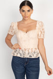 Sheer Lace Sweetheart Flounce Top