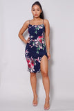 Sexy Spaghetti Strap Front Slit Floral Midi Dress