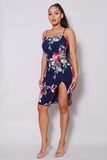 Sexy Spaghetti Strap Front Slit Floral Midi Dress