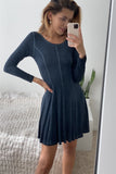 Boho Navy Blue Acid Wash Long Sleeves Swing Dress